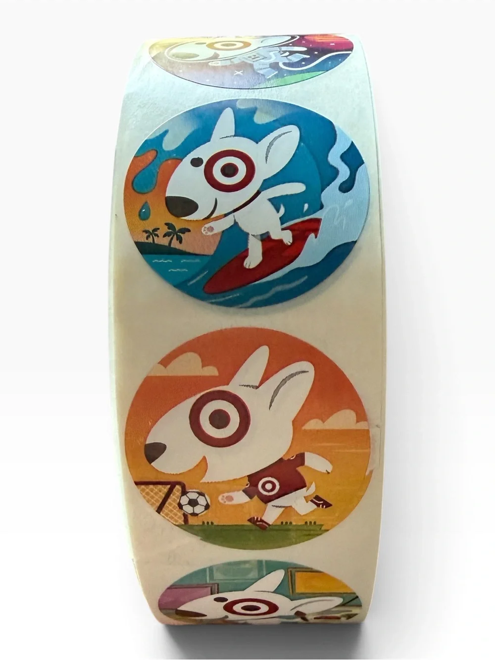 Roll Of Promotional Checkout Stickers Featuring Bullseye-The Bull Terrier Mascot